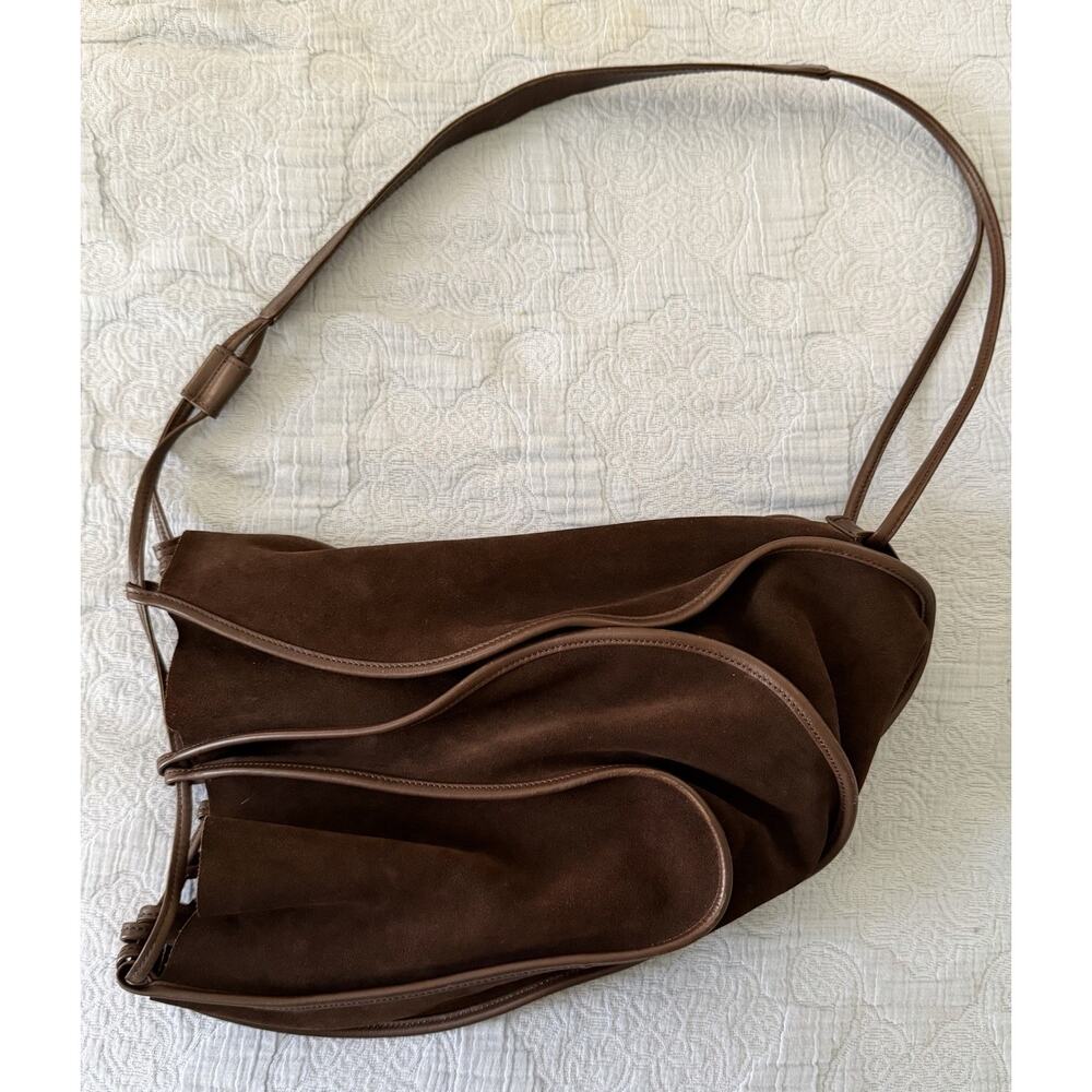 DeVecchi Hamilton Hodge‎ Vintage Brown Suede Sling Purse Bag Italy Designer VTG - Picture 2 of 7